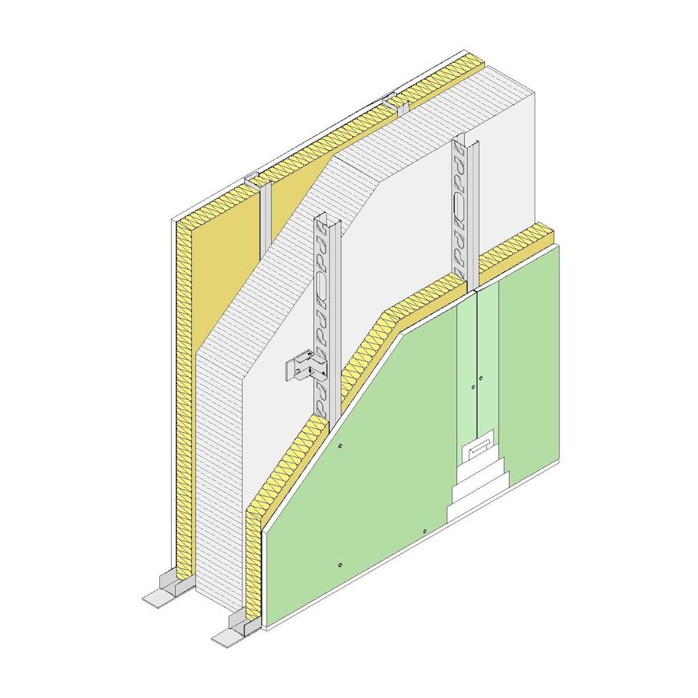 Mixed Partition Pladur®: Independant lining 63 (48-35) 1H1 MW + Base Wall + Independant lining 63 (48-35) 1H1 MW Braced