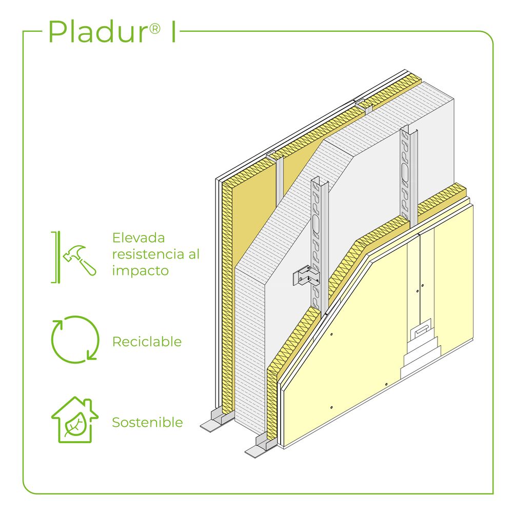 Mixed Partition Pladur®: Independant lining 63 (48-35) 1I MW + Base Wall + Independant lining 63 (48-35) 1I MW Braced