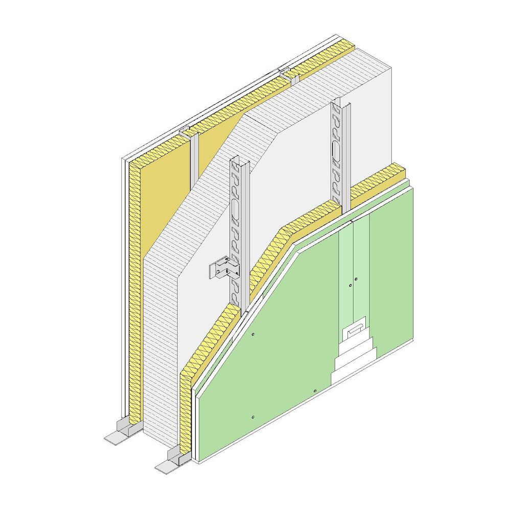 Mixed Partition Pladur®: Independant lining 73 (48-35) 2H1 MW + Base Wall + Independant lining 73 (48-35) 2H1 MW Braced