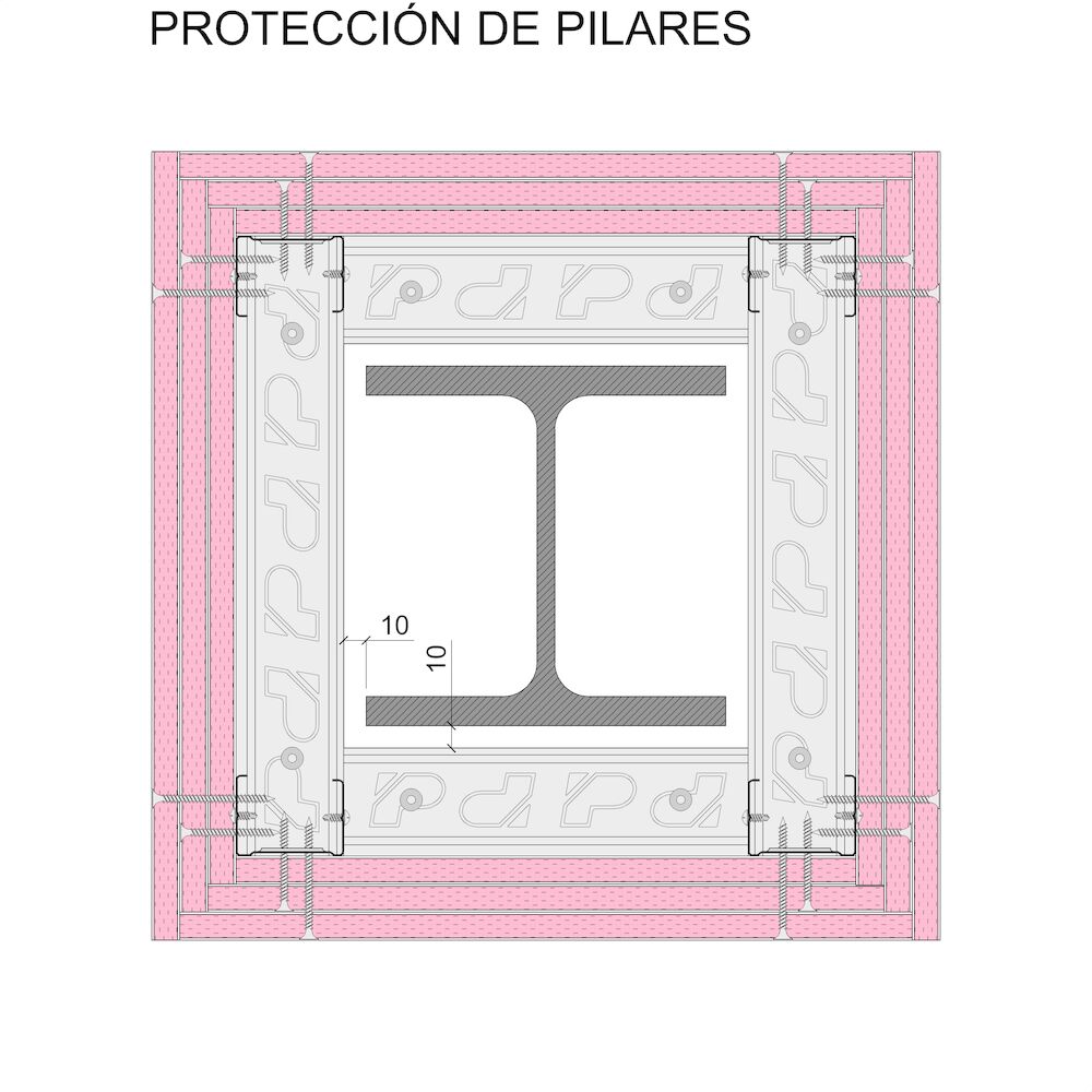 Protección de elementos de acero con sistemsa autoportantes Pladur® 48-35 + 3x12,5F
