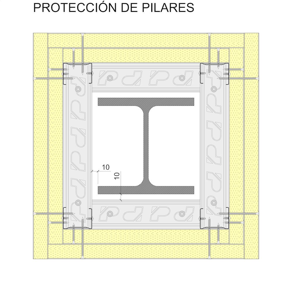 Protección de elementos de acero con sistemsa autoportantes Pladur® 48-35 + 2x25 MAGNA