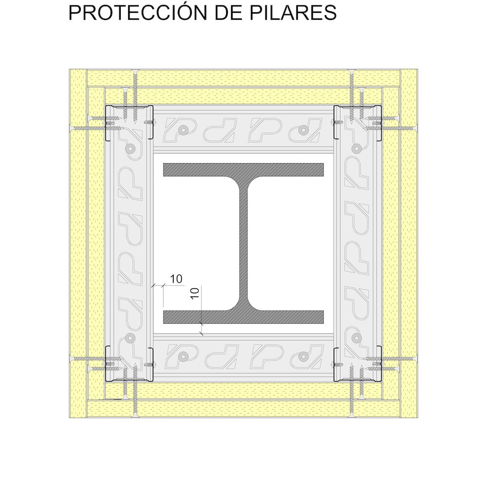 Protección de elementos de acero con sistemsa autoportantes Pladur® 48-35 + 2x18 MAGNA
