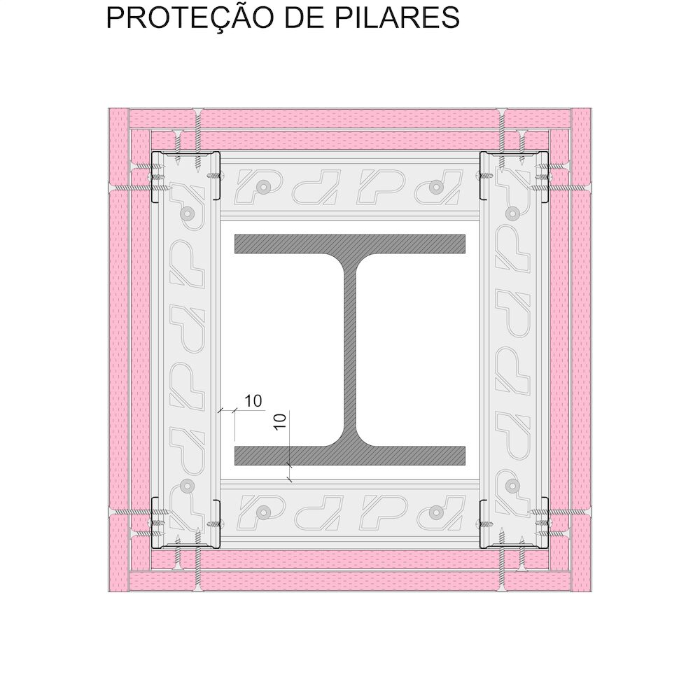 Proteção de estruturas de aço com sistemas autoportantes Pladur® 48-35 + 2x15F