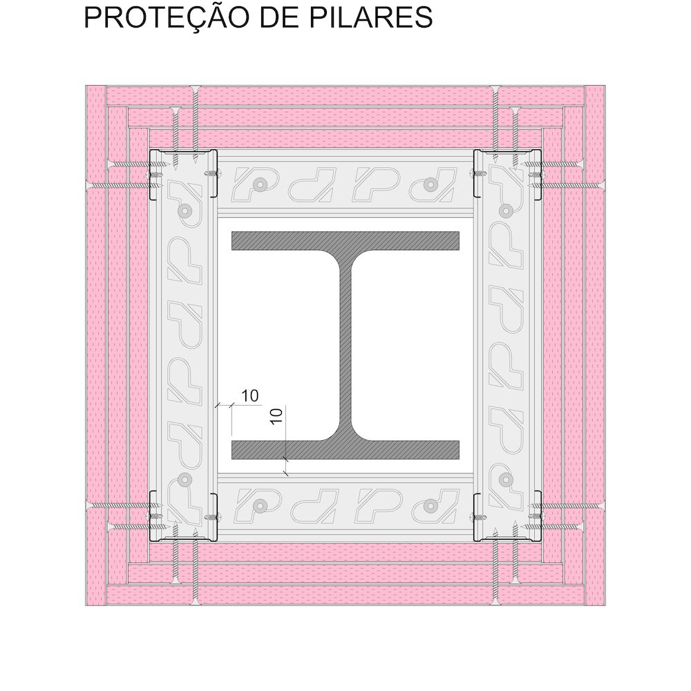 Proteção de estruturas de aço com sistemas autoportantes Pladur® 48-35 + 3x15F