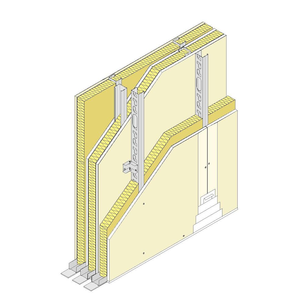 Mixed Partition Pladur®: Independant lining 63 (48-35) 1N MW + Partition 78 (48-35) 2N MW + Independant lining 63 (48-35) 1N MW Braced